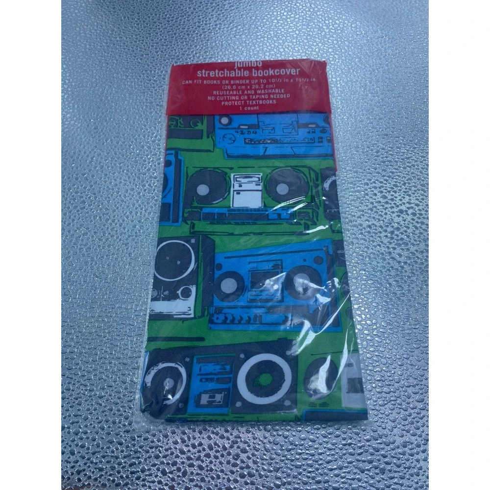 Target Jumbo Stretchable Book Cover Retro Boombox Print Green Blue Washable New